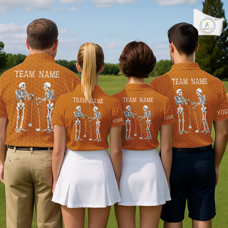 Mens Golf Polo Shirt Skeleton US Flag Custom Orange Golf Ball Pattern Halloween Golf Team Shirts NYN4923