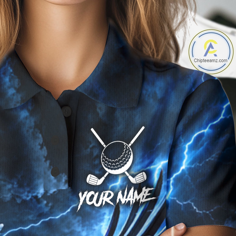Blue Lightning Flying Eagle Golf Shirt For Women Custom Team Golf Polo Thunder Golf Apparel NYN4570
