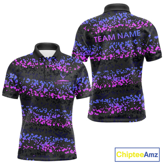 Personalized Purple Pink Pixel Men's Golf Polo Shirt Custom Name Camo Golf Apparel NYN4571