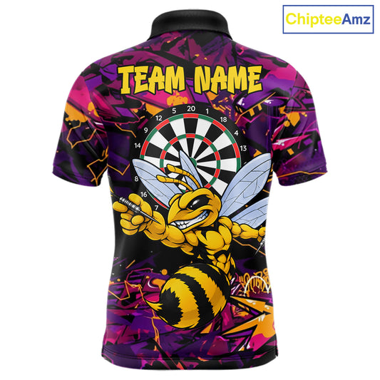 Funny Bee Darts Polo 14/-Zip Shirt For Men Personalized Angry Wasp Bee Dartboard Darts Team Jersey NYN4595