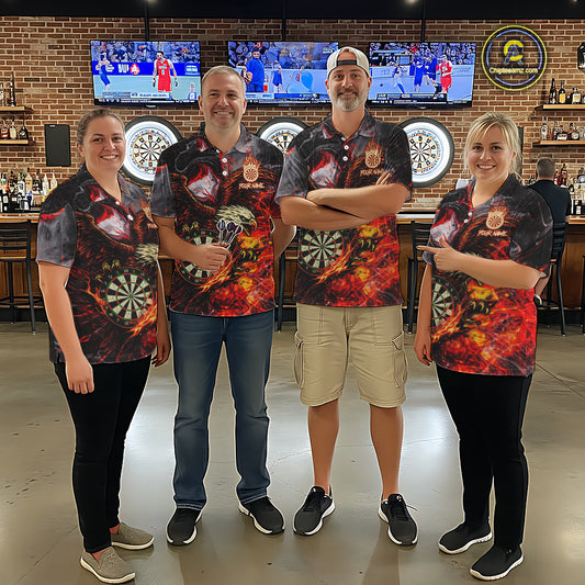 Red Smokes Flaming Eagle Dartboard Custom Men Darts Quarter-Zip League Shirts Fire Dart Jerseys NYN2252