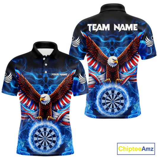Blue Flames US Flag Eagle Freedom Darts Polo Shirt Personalized Patriotic Men Dart Team Jerseys NYN2538