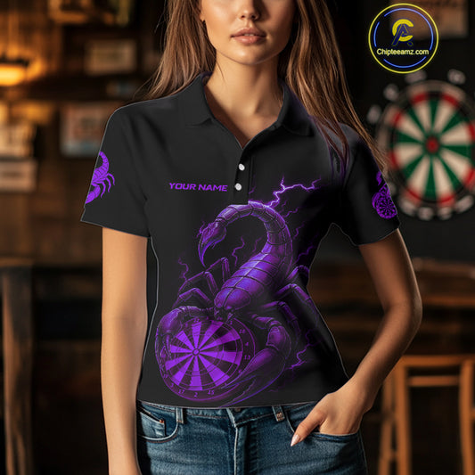Custom Lightning Purple And Black Scorpion Dart Polo Shirt For Women Outfits Dart Team Jersey NYN1497
