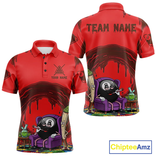Red Dripping Funny Smoking 8 Ball Billiard Pool Shirt For Men Custom Billiard Team Jerseys NYN4607