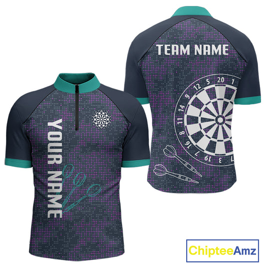 Purple Darts Shirt For Men With Dartboard And Arrows - Custom Team & Player Name NYN0343