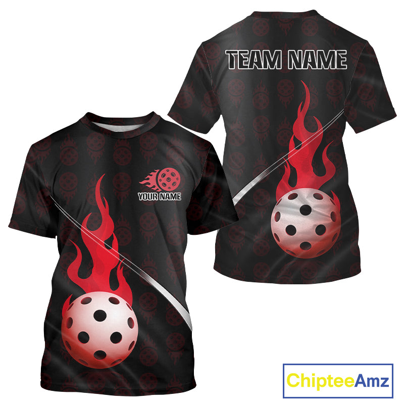 Red Custom Pickleball T-Shirt For Men Personalized Flame Pickleball Team Outfit NYN1195