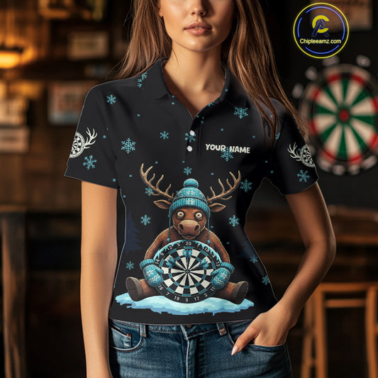 Custom Blue Snowflake Reindeer Ice Dartboard Women Polo Dart Jerseys Dart Gifts NYN2044