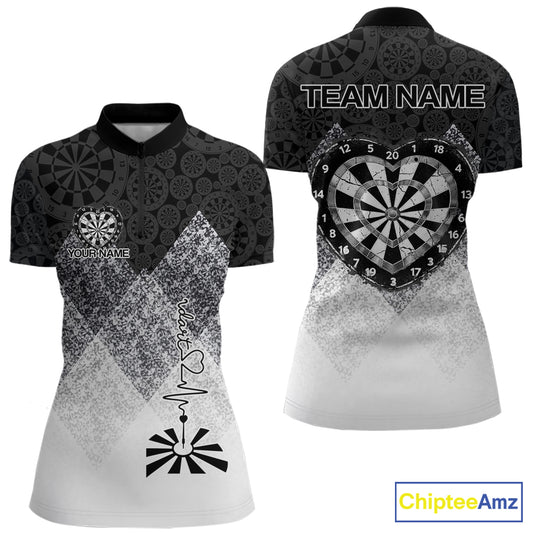 Black White Grunge Heart Dartboard Women Darts Valentine Shirt Custom Dart Quarter-Zip Couple Gifts NYN2553