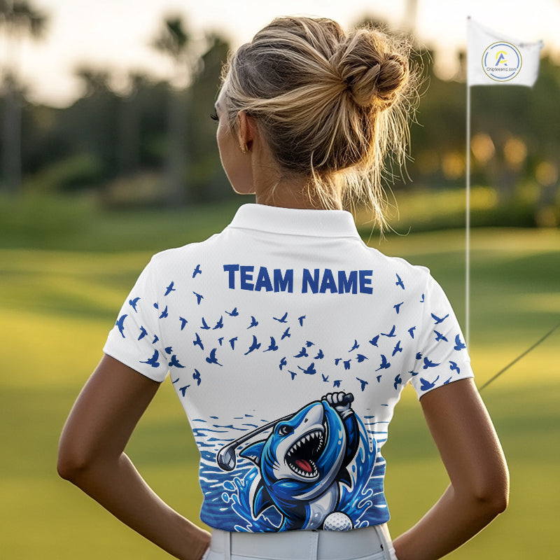 Women Funny Golf Shirts Waving Pattern Golf Clothing Custom Shark Golf Polo, Best Golf Gifts NYN2934