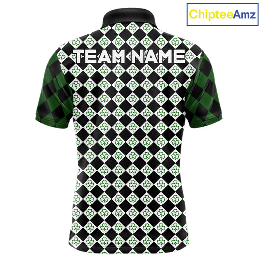 Custom Black & Green Argyle Pattern Shamrock Golf Polo Shirt For Men St Patrick Golf Team Shirt NYN4224