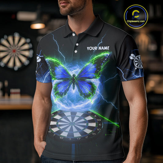 Lightning Butterfly Dartboard Custom Blue & Green Mens Polo Dart Shirt Funny Dart Jerseys NYN1761