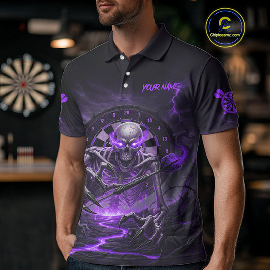 Lightning Purple Skeleton Dartboard Custom Mens Polo Dart Shirt Gifts For Dart Players NYN1765