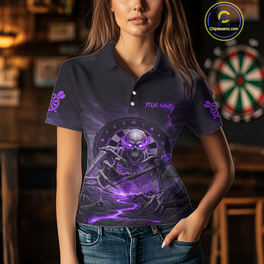 Lightning Purple Skeleton Dartboard Custom Women Polo Dart Shirt Gifts For Dart Players NYN1765