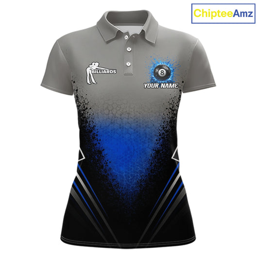 Personalized Grey And Blue Splatter 8 Ball Pool Billiard Shirt For Women Custom Billiard Team Jersey NYN3147
