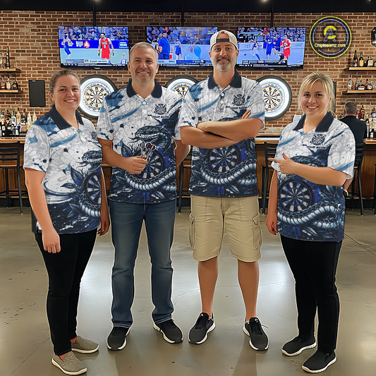 Custom White And Blue Splatter Cobra Dartboard Women Darts Quarter-Zip Shirts Grunge Dart Jerseys NYN2269
