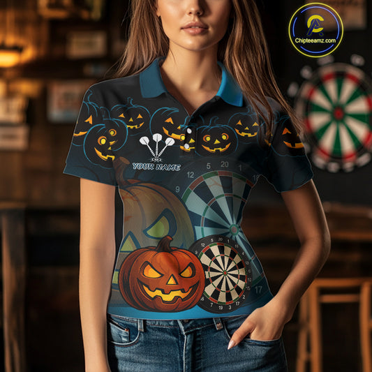 Custom Halloween Funny Darts Polo Jerseys For Women, Darts Team Shirt NYN0832