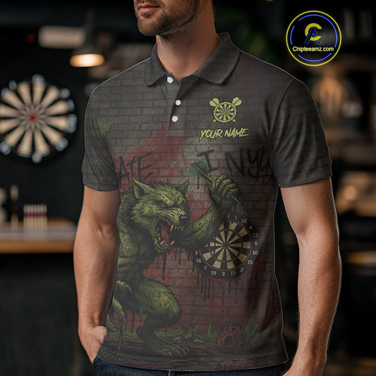 Custom Dripping Grunge Wolf Dartboard Funny Dart Men Polo Shirt Graffiti Dart Jerseys NYN1785
