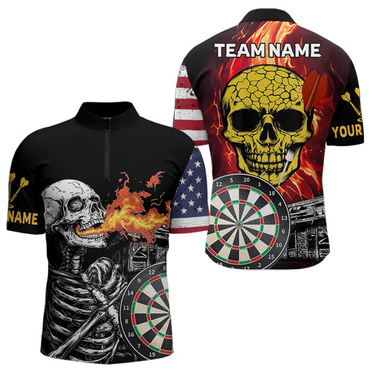 Custom US Flag Flame Skull Dartboard Dart Shirts For Men Dart Team Jerseys Personalized NYN0036