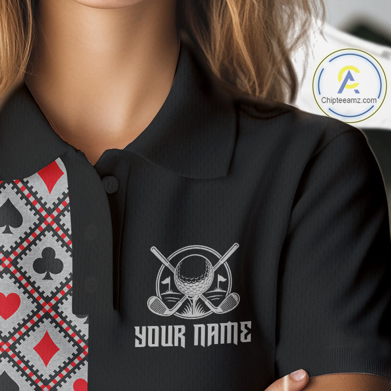 Personalized Womens Golf Polo Shirt Custom Name Poker Cards Golfer Jersey Golf Team Uniform NYN4675