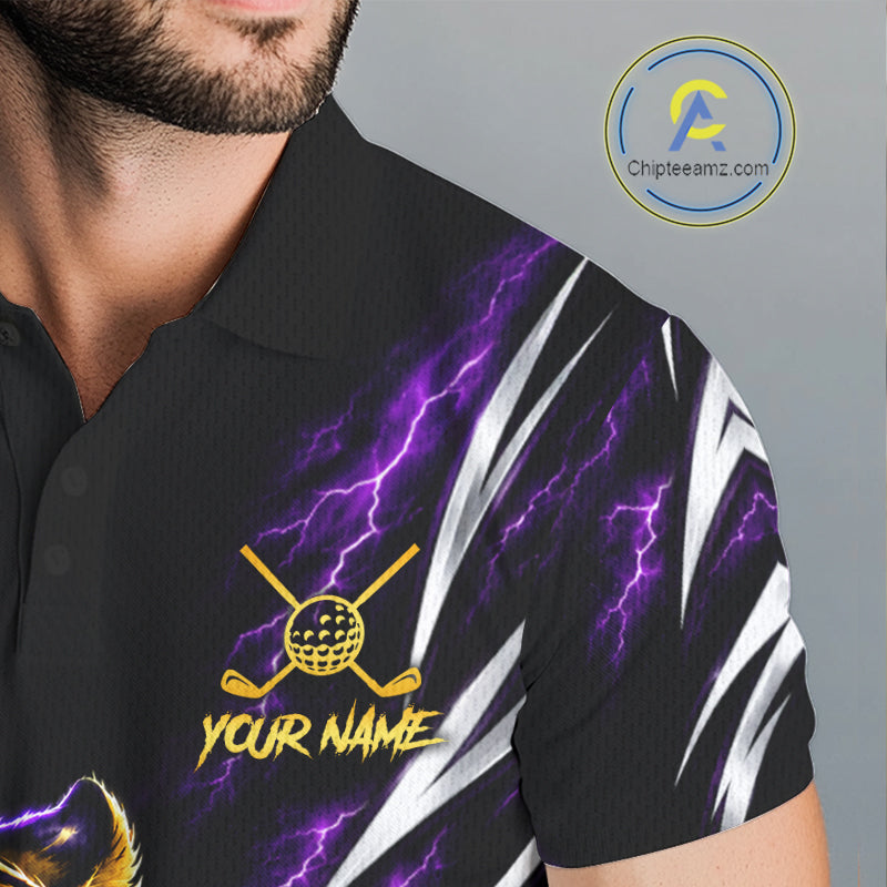 Mens Scratch Tiger Golf Polo Shirt Custom Purple Thunder Tiger Golf Team Golf Tournament Apparel NYN4684