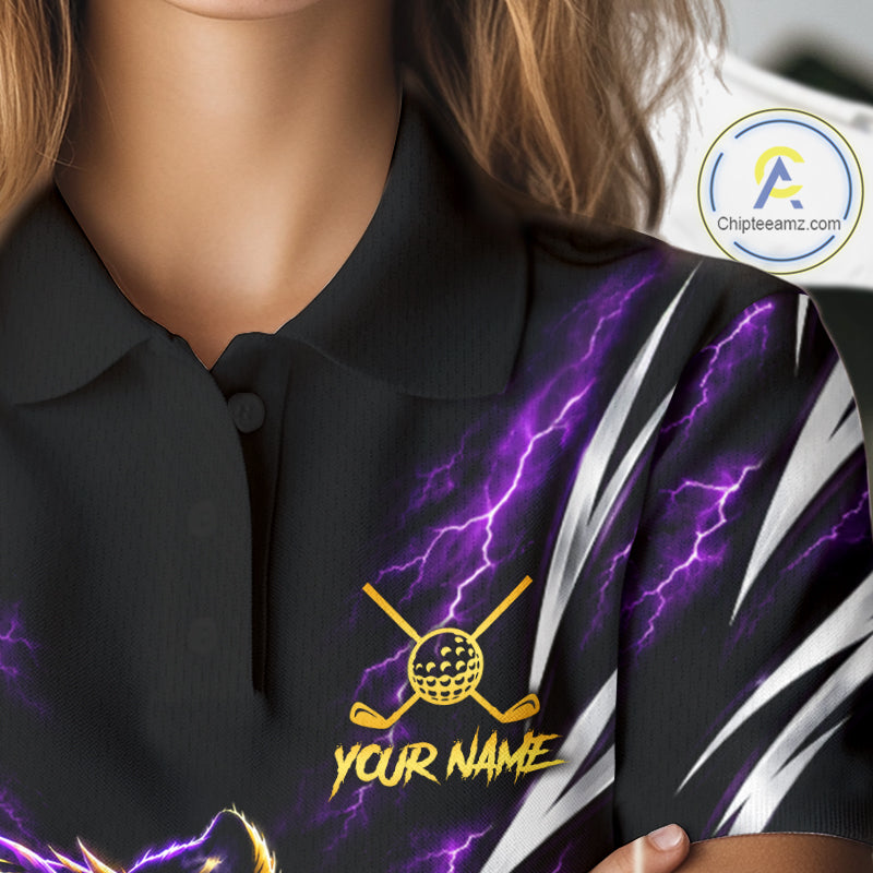 Womens Scratch Tiger Golf Polo Shirt Custom Purple Thunder Tiger Golf Team Golf Tournament Apparel NYN4684