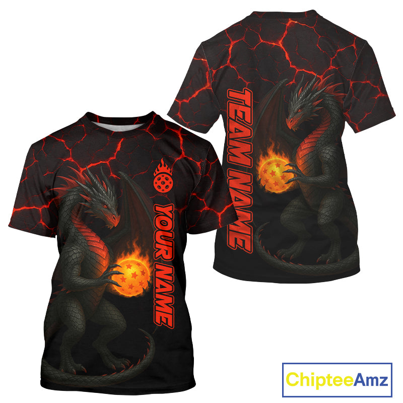 Custom Red And Black Dragon Pickleball Ball T-Shirt For Men Pickleball Team Outfit Shirt NYN1270