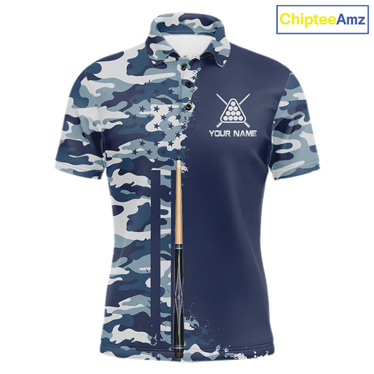 Navy Blue Camo Billiard Team Shirt For Men Custom Patriot US Flag Pool Team Billiard Jersey NYN4693