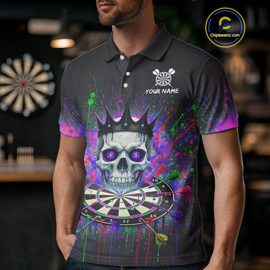 Custom Purple Crown Skull Colorful Dripping Dartboard Men Darts Polo Shirt Dart Jerseys NYN1827