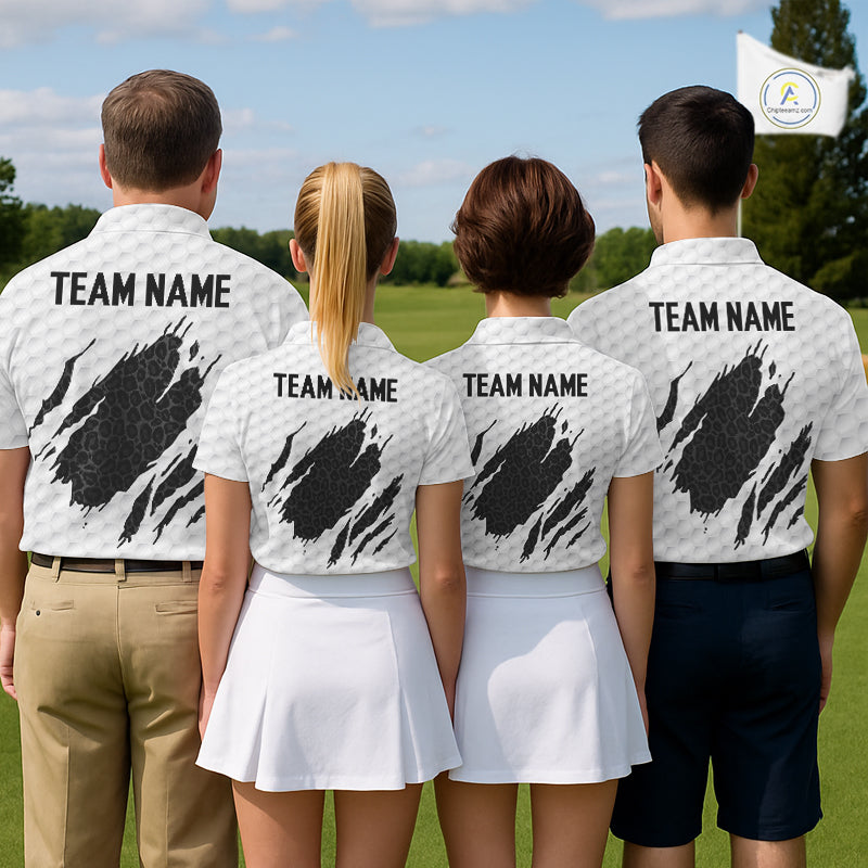 Black Leopard Pattern Mens Golf Polo Shirt Custom White Golf Ball Pattern Golf Team Outfits NYN3393