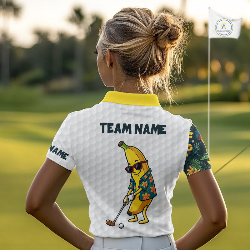 Custom Banaba Golfer Golf Ball Team Attire Tropical Monstera Golf Polo Golf Shirts For Women NYN3178