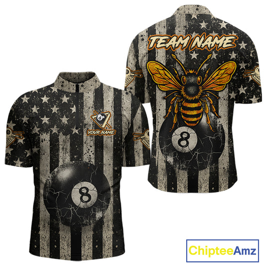 Funny Bee Crack Pool 8 Ball Men's Billiard Polo & 1/4 Zip Shirt Custom Billiard Ball Attire NYN2360