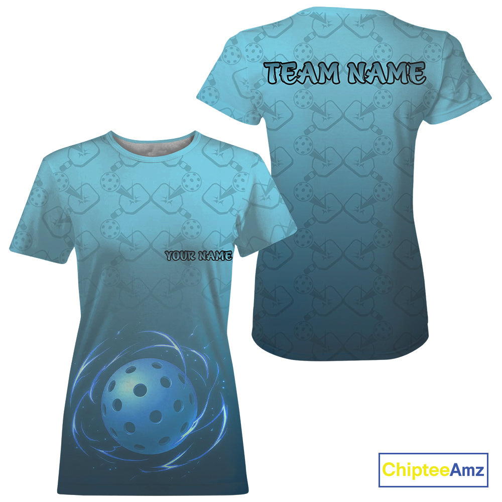 Custom Lightning Blue Pickleball Ball T-Shirt For Women Outfits Pickleball Team Shirt NYN0933