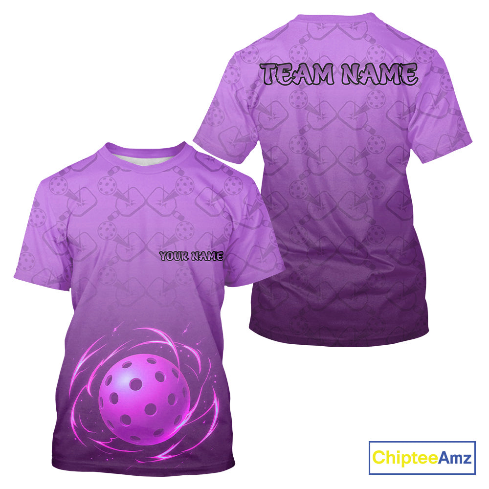 Custom Lightning Purple Pickleball Ball T-Shirt For Men Outfits Pickleball Team Shirt NYN0934