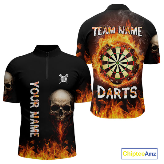 Custom Fire Skull Multi-Flame Dartboard Dart Shirts For Men, Dart Team Jerseys NYN0087