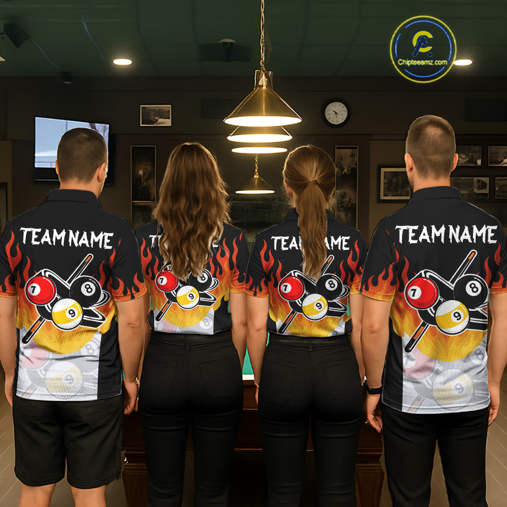 Flaming 8 Ball & 9 Ball Billiard Jerseys For Women Custom Pool Cue Billiards Team Jersey NYN2320