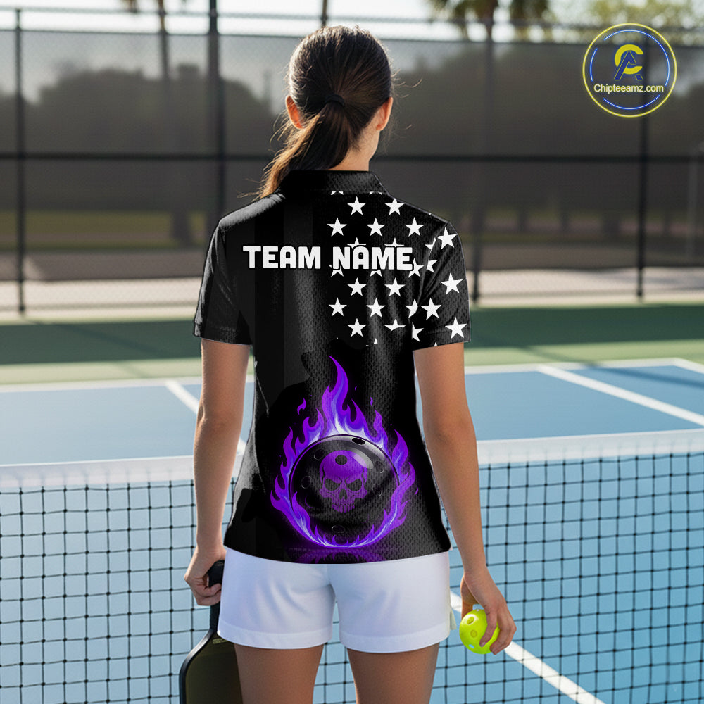 Custom Purple Flames Pickleball Ball 3D League Jerseys Women Pickleball US Flag Team Shirts NYN2147