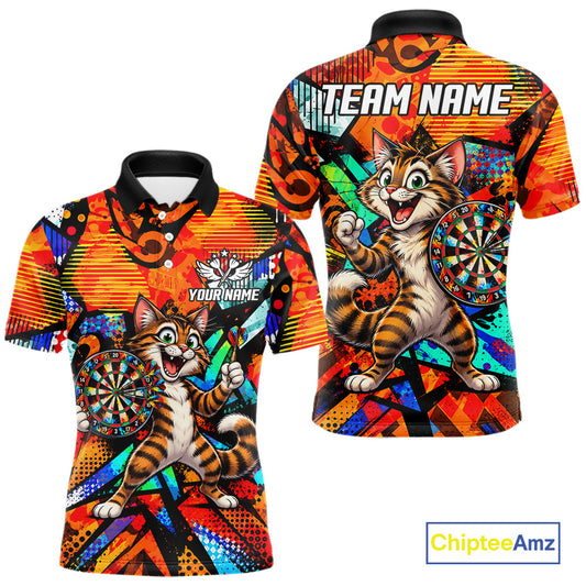Personalized Tabby Cat Funny Darts Shirt For Men Orange Strike Geometric Dart Tournament Jerseys NYN4788