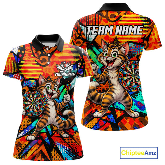 Personalized Tabby Cat Funny Darts Shirt For Women Orange Strike Geometric Dart Tournament Jerseys NYN4788