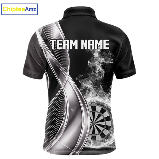 Black And Silver Darts Polo Shirts For Men Custom White Smoke Dartboard Dart Team Jerseys NYN2446
