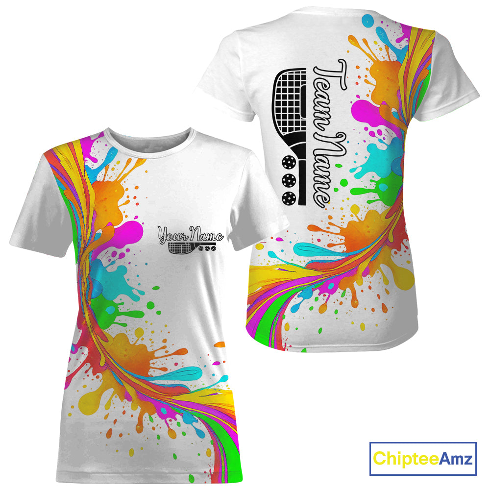 Personalized Colorful Pickleball T-Shirt Splashed Pickleball For Women, Pickleball Gifts NYN1002