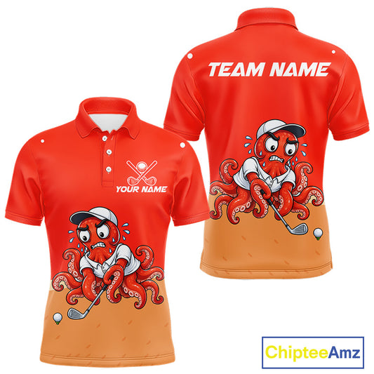 Custom Red Funny Octopus Mens Golf Polo Shirt Personalized Crab Golfer Golf Team Golf Apparel NYN4807