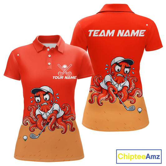 Custom Red Funny Octopus Womens Golf Polo Shirt Personalized Crab Golfer Golf Team Golf Apparel NYN4807