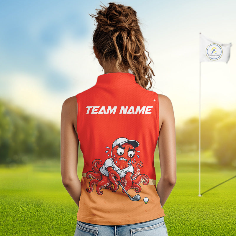 Custom Red Funny Octopus Womens Golf Sleeveless Polo Shirt Personalized Crab Golfer Golf Team Golf Apparel NYN4807