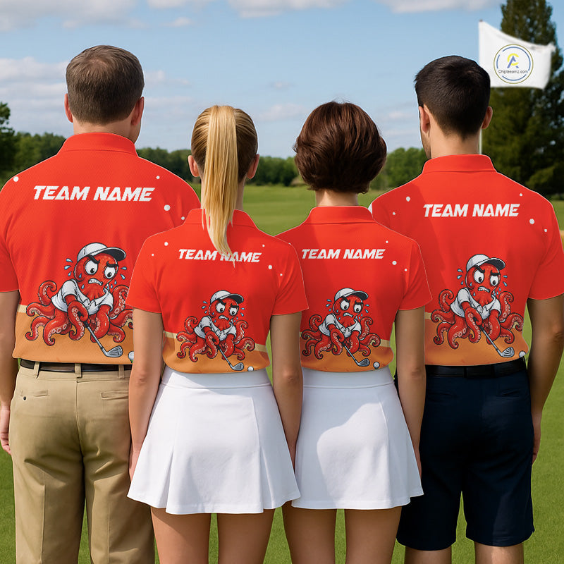 Custom Red Funny Octopus Mens Golf Polo Shirt Personalized Crab Golfer Golf Team Golf Apparel NYN4807