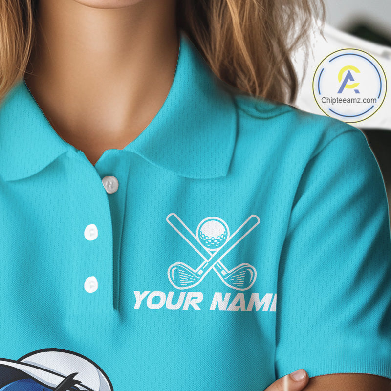 Custom Blue Funny Shark Womens Golf Polo Shirt Personalized Crab Golfer Golf Team Golf Apparel NYN4808