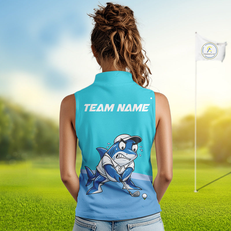 Custom Blue Funny Shark Womens Golf Sleeveless Polo Shirt Personalized Crab Golfer Golf Team Golf Apparel NYN4808