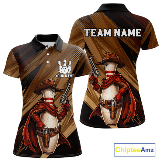 Funny Cowboy Women Bowling Jersey Gun Gunslinger Bowling Pin Shirt Personalized Bowling Team Apparel NYN4352