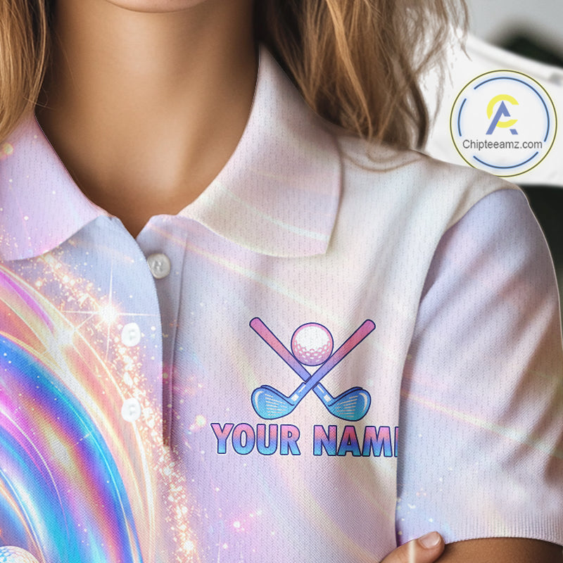 Personalized Golf Polo Shirt For Women Custom Holographic Wave Golf Jersey Colorful Golf Team Uniform NYN4456