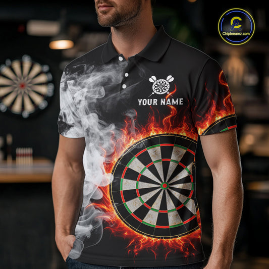 Custom White Smokes Red Flames Dartboard Dart Men Polo Jerseys Dart Team Shirt NYN1667