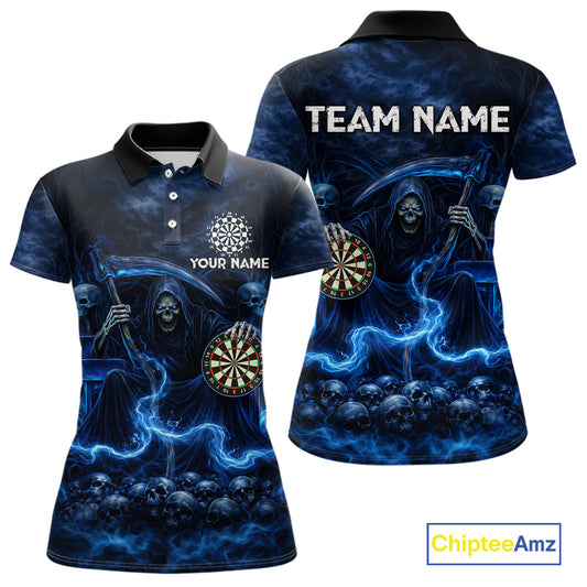 Blue Smoking Grim Reaper Dartboard Dart Polo Shirts For Women Custom Multiskull Dart Team Shirts NYN2683